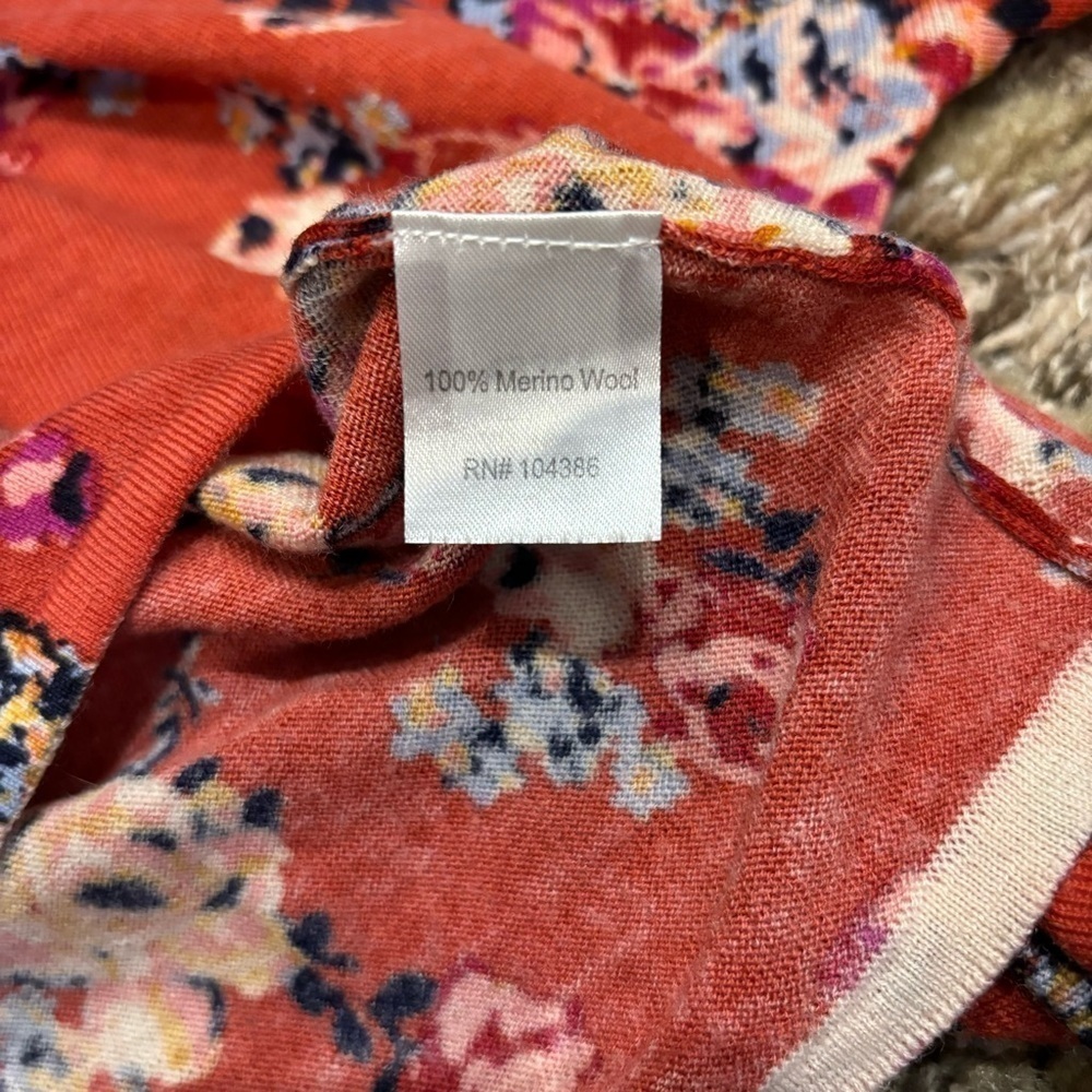 Garnet Hill Signature Eco Merino Wool Floral Boxy Sweater Medium - Picture 11 of 12